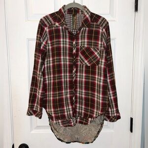 Aratta Silent Journey Anthropologie Red Plaid Tunic Shirt